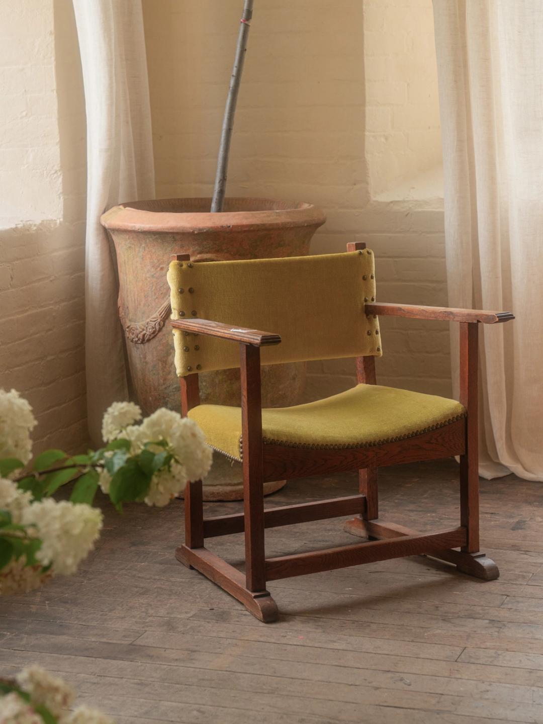 Vintage Mohair Mustard French Armchair