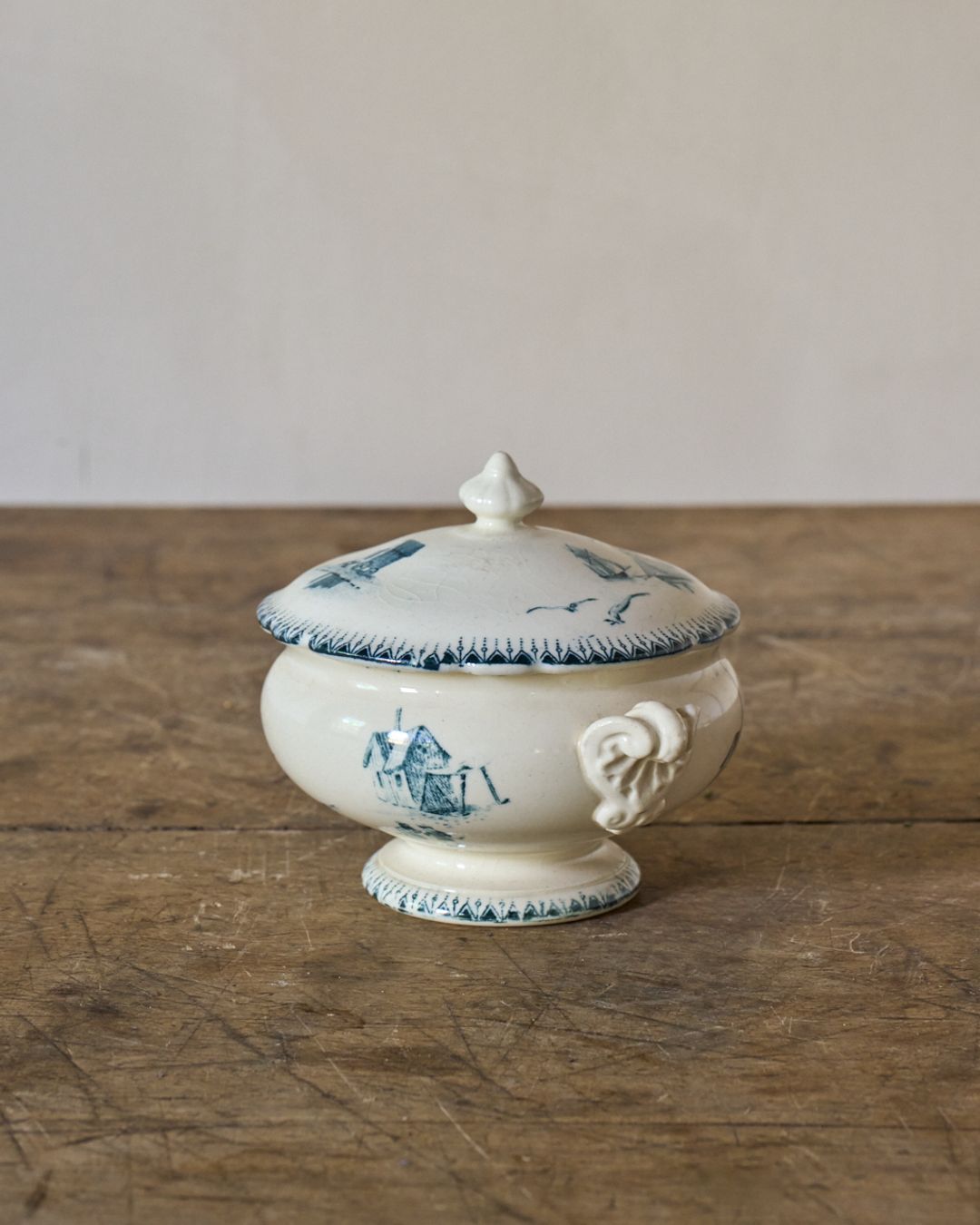 Mini Cream and Teal Soup Tureen