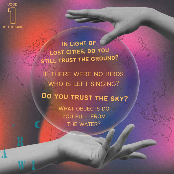 Image with text: In light of lost cities, do you still trust the ground? If there were no birds, who is left singing? Do you trust the sky? What objects do you pull from the water?