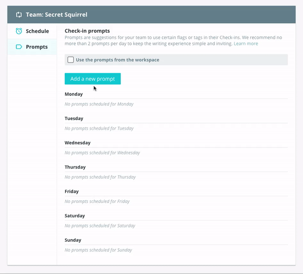 A GIF showing how to set up a custom Check-in Prompt