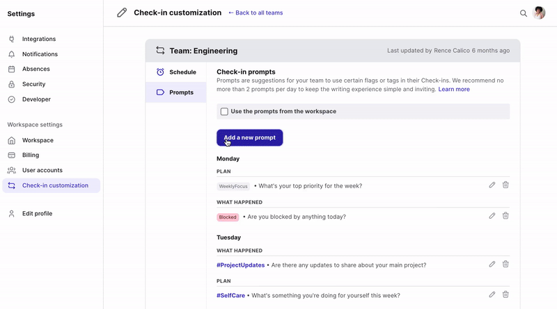 Creating Check-in prompts