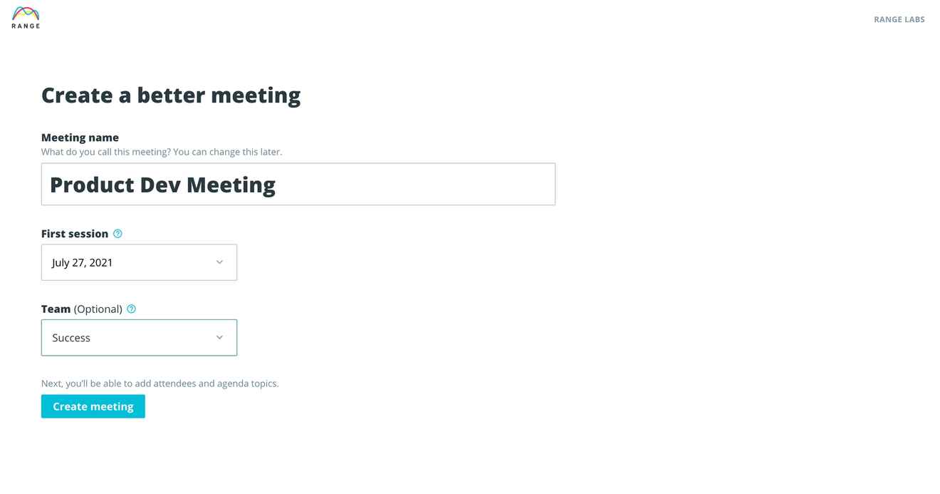 Creating a meeting in Range