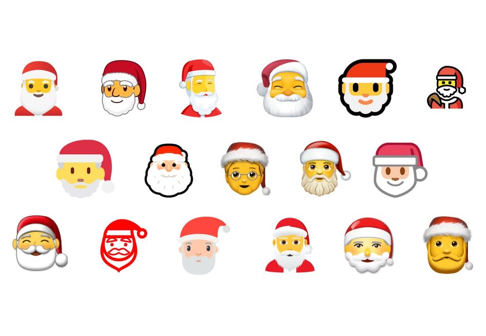 17 different versions of Santa emojis