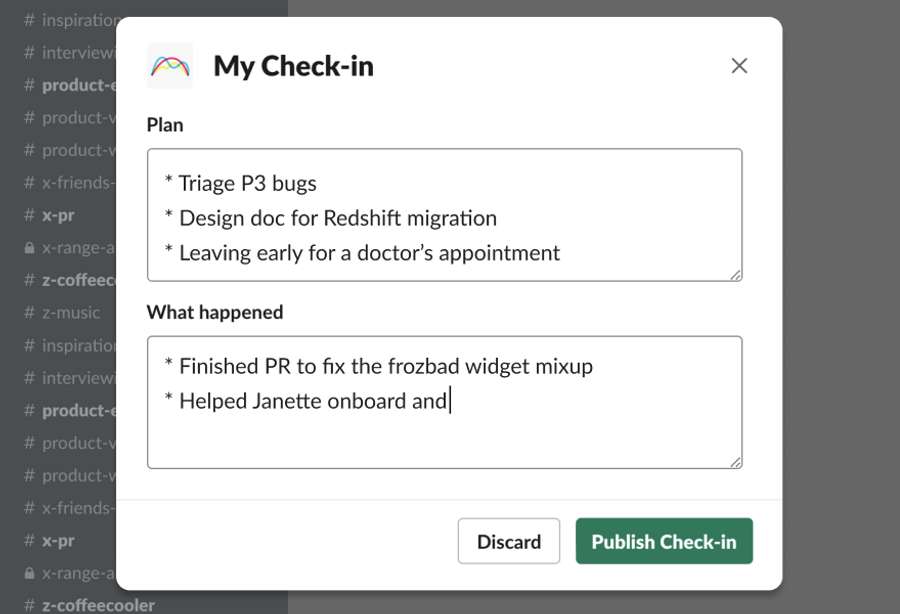 Check-in with your team right from Slack