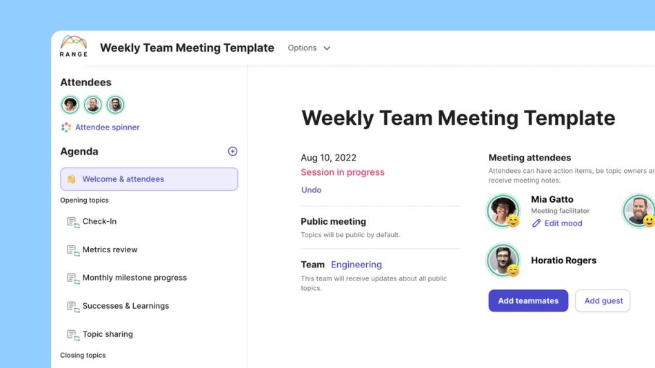 weekly team meeting template Range
