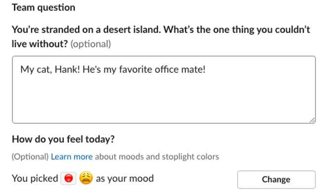 Daily team question and mood sharing using Range for Slack