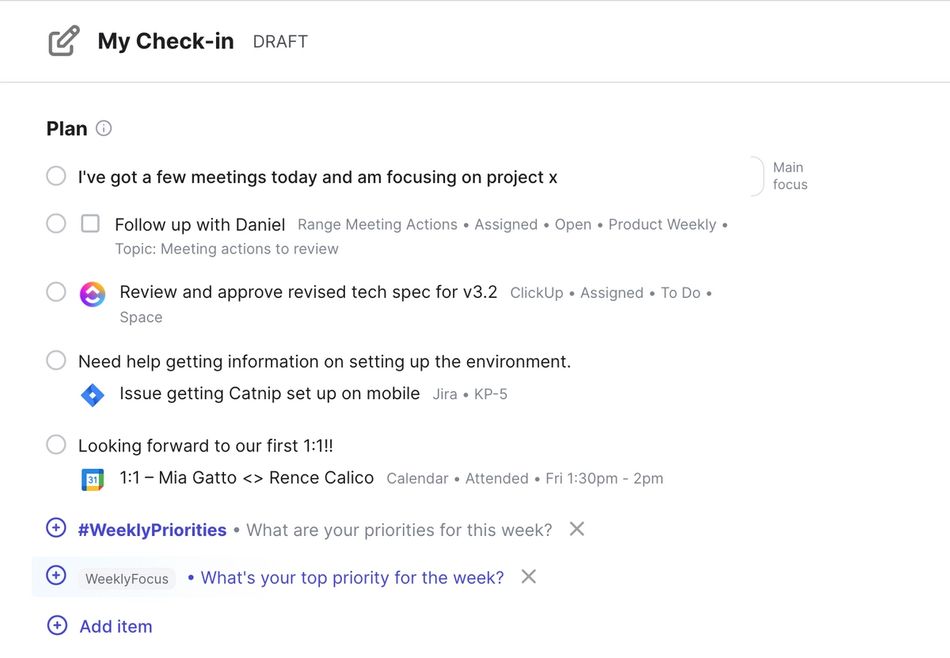 Composing a daily Check-in in Range
