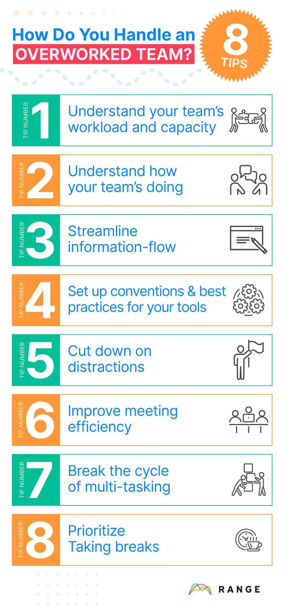 infographic of 8 tips for managing a busy team