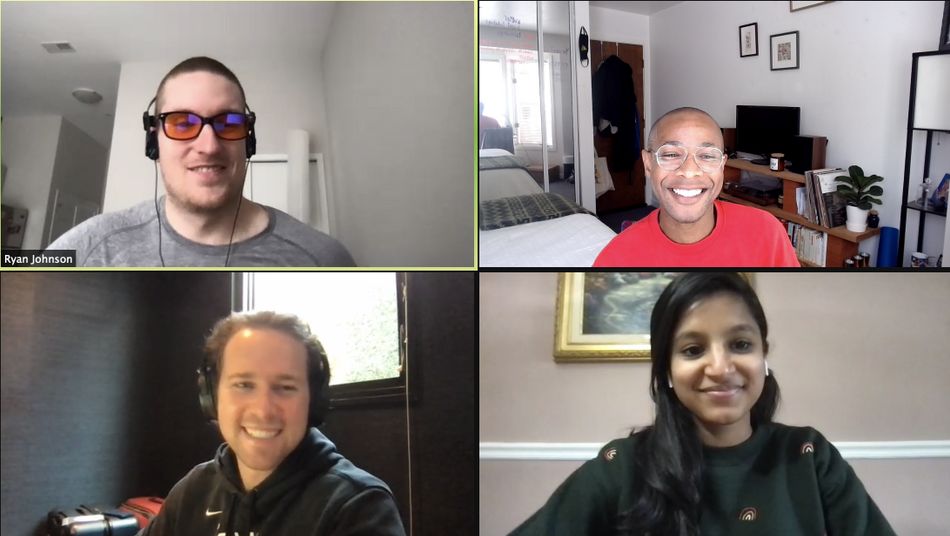 smiling coworkers on a video call
