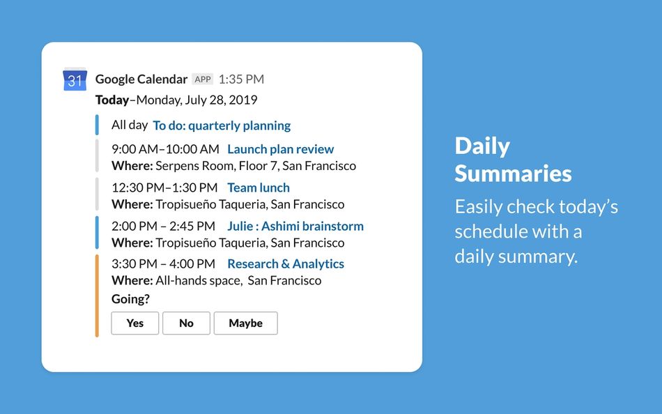 Collaboration tools for Slack – Google Calendar