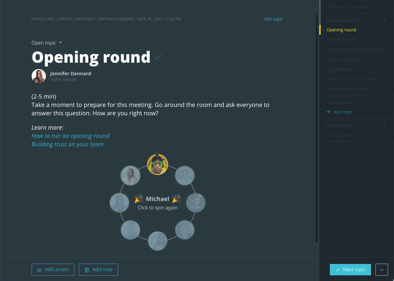 Meetings opening round
