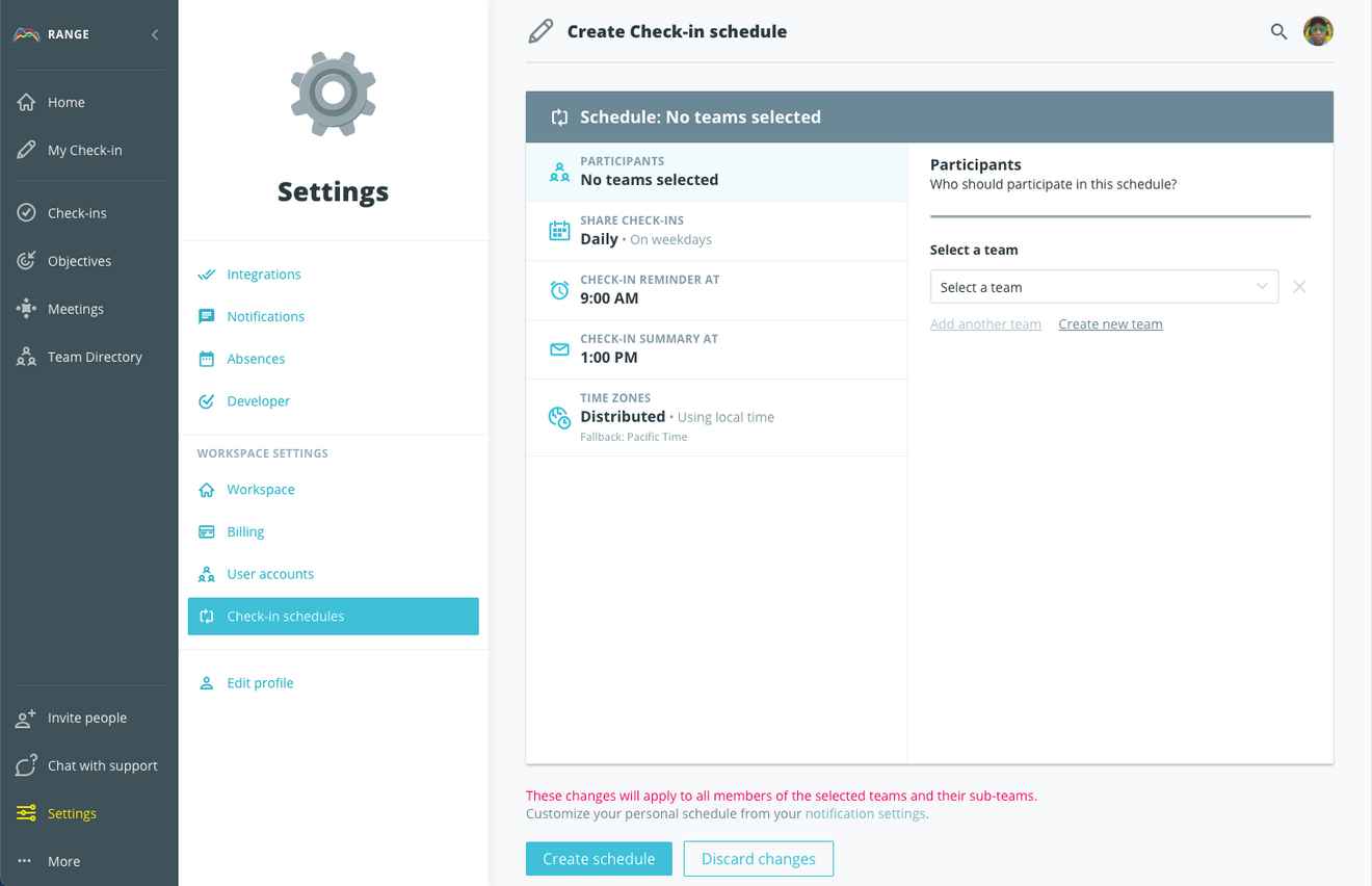 Creating a new Check-in Schedule
