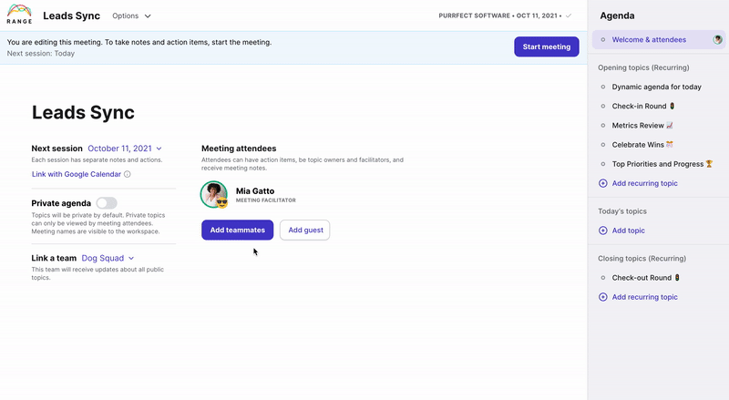 Adding attendees to Range meeting