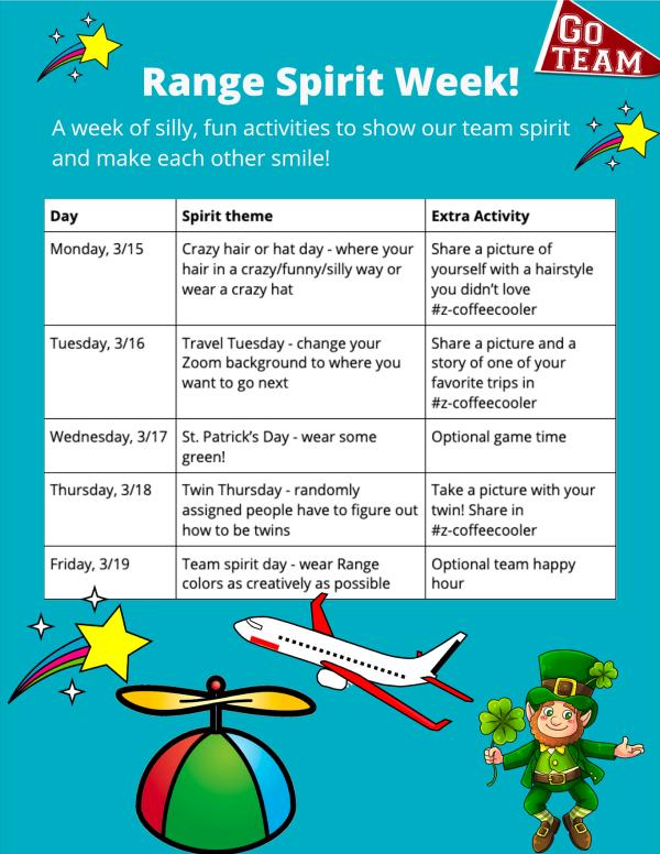 Spirit Week flier with schedule of events