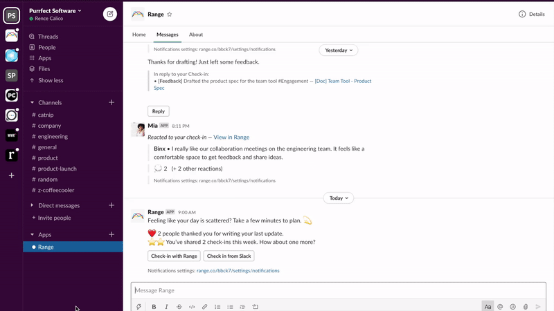 Directly replying to Range activity in Slack
