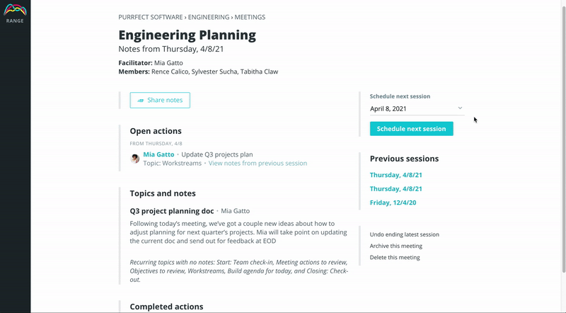Scheduling your next meeting session in Range