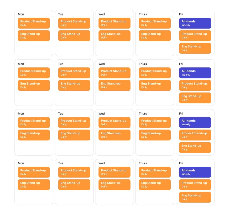 Visualization of Rachel Neasham's team's monthly calendar