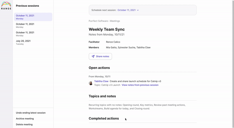 Scheduling your next meeting session in Range