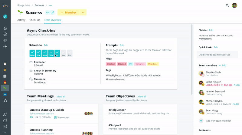 GIF of Team Overview to customized Check-ins