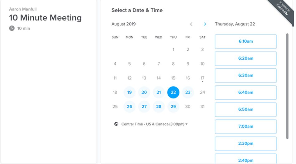10 minute meeting invite in calendly