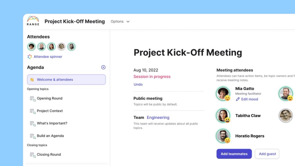 project kick-off meeting template Range