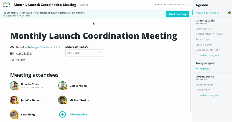 Copying a meeting in Range