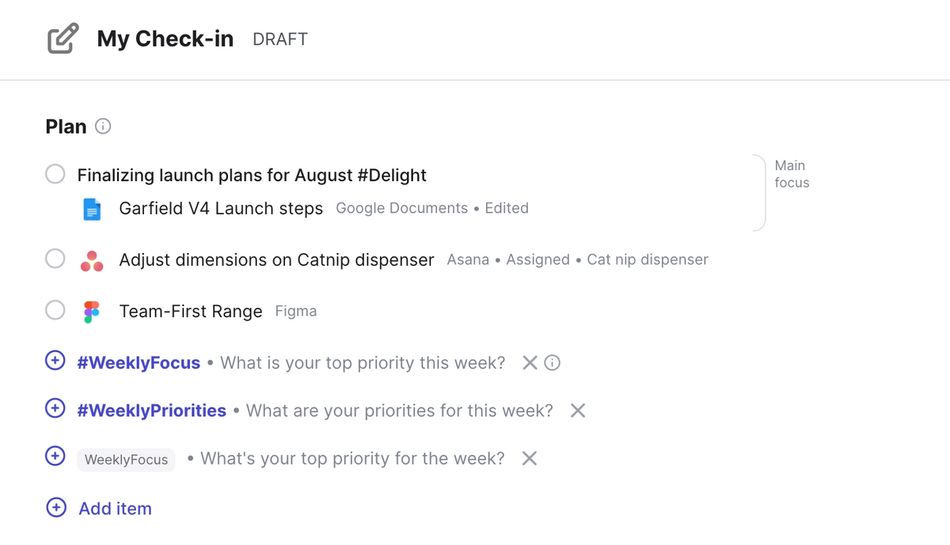 Screenshot of a custom Check-in Prompt