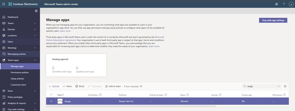 Managing the Range app for Microsoft Teams in the Teams admin center