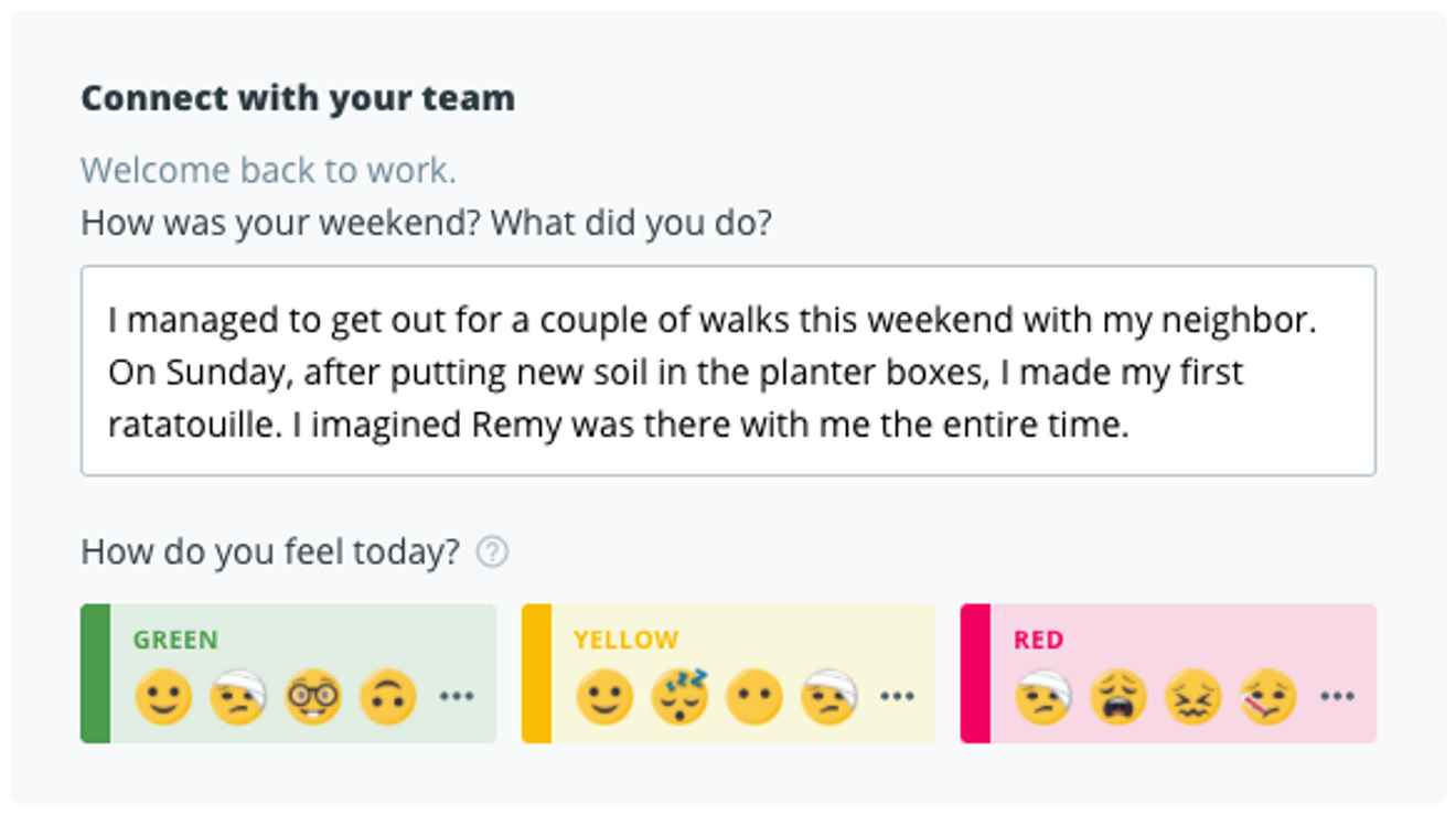 Answering the team question and sharing your mood