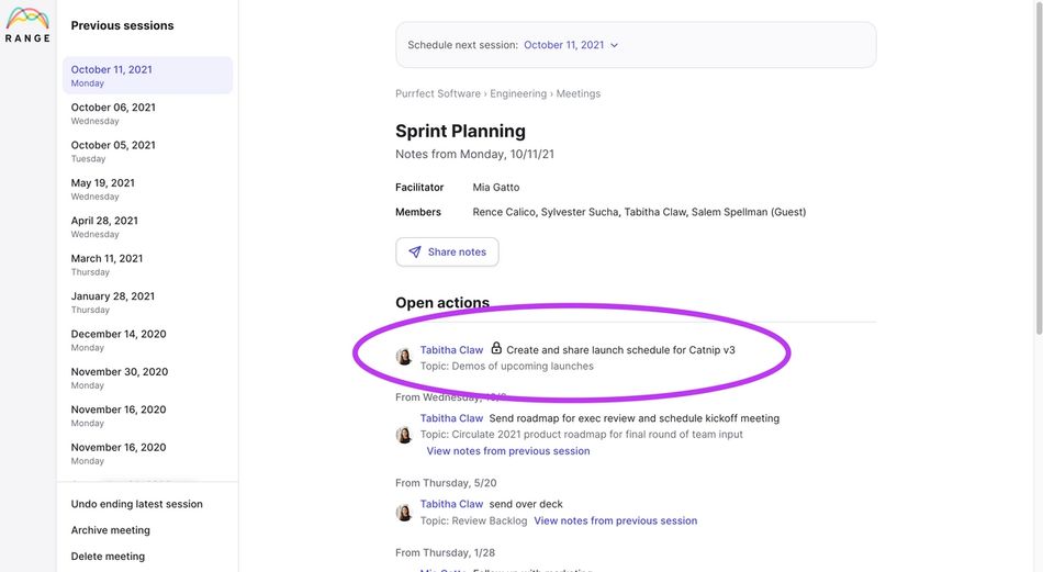 Private meeting notes for attendees