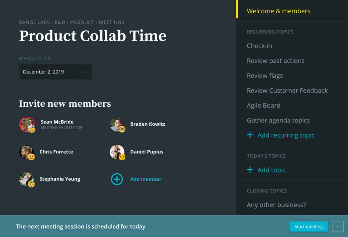 Screenshot of the Range check-in view