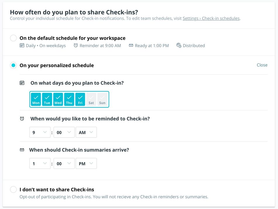 Screenshot of Check-in scheduling interface in Range
