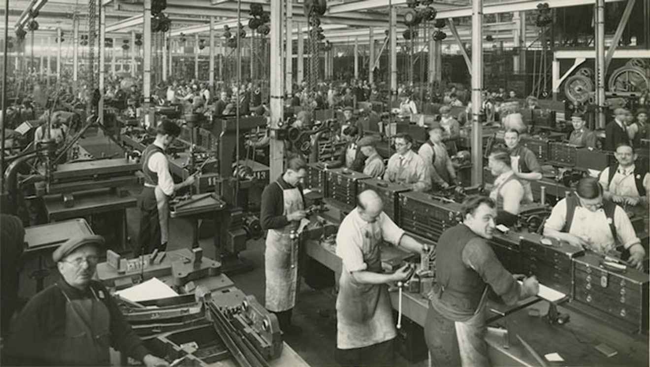 Old photo of Ford plan assembly line
