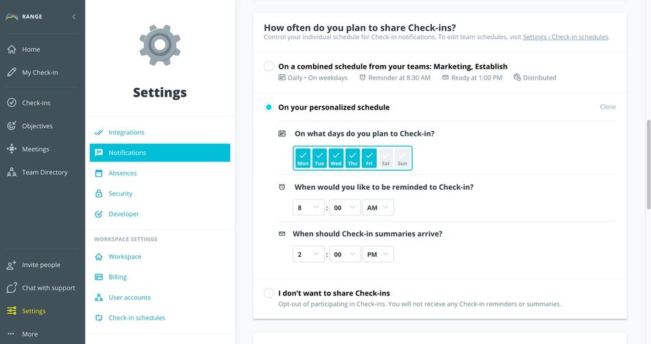 Creating a personalized Check-in Schedule in Range