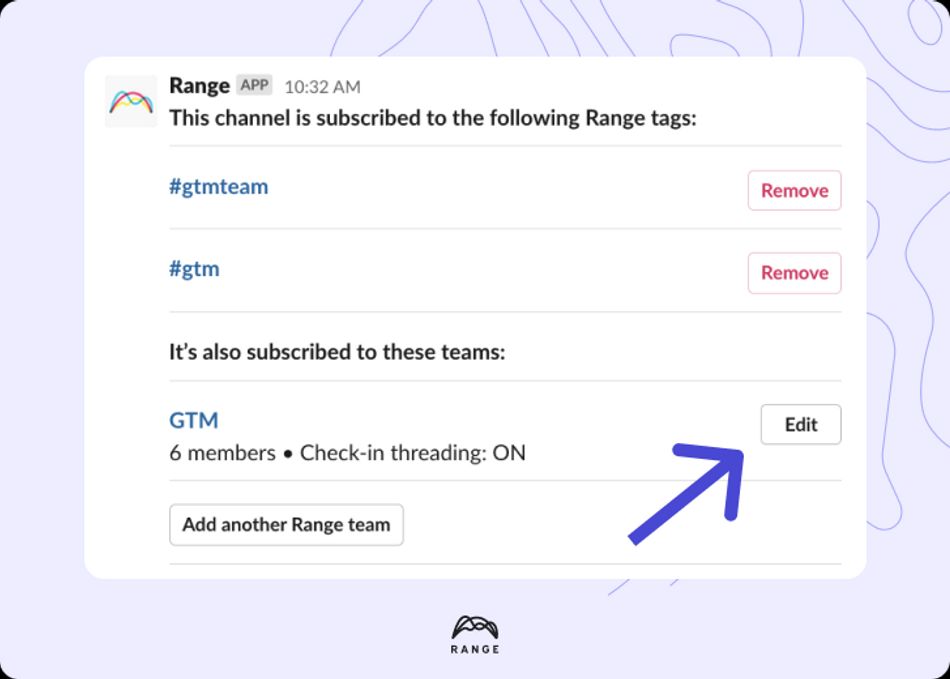 Range team subscription settings edit button in Slack