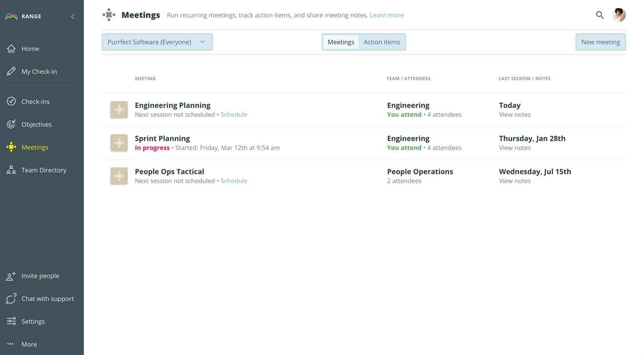 Workspace meetings in Range