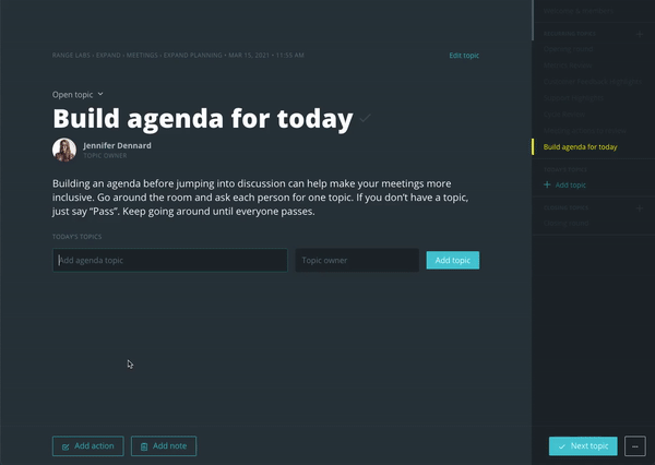 Adding a topic to the agenda in Meetings