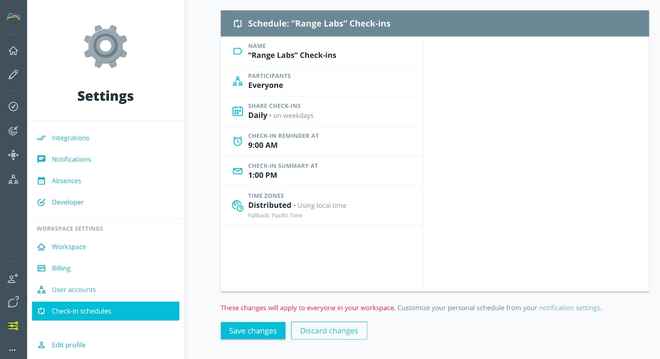 Screenshot of Check-in scheduling