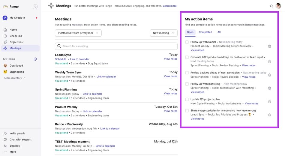 Viewing your meeting action items