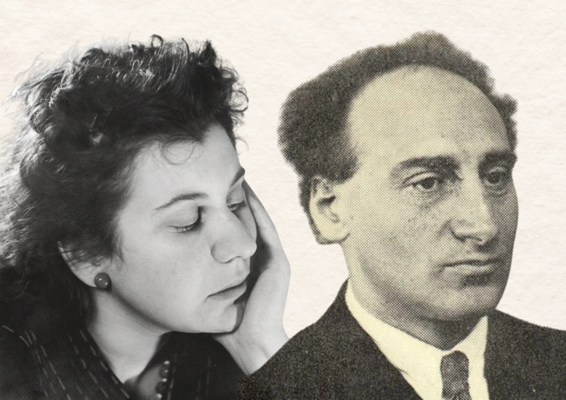 Zwart-wit portretfoto van Etty Hillesum en Philip Mechanicus