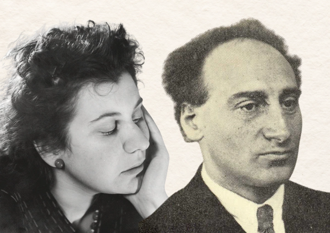 Zwart-wit portretfoto van Etty Hillesum en Philip Mechanicus