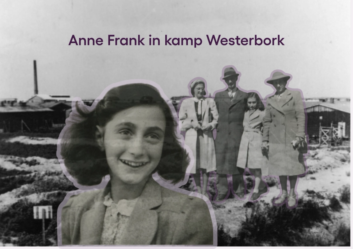 Oude zwart-wit foto's van kamp Westerbork, Anne Frank en familie Frank