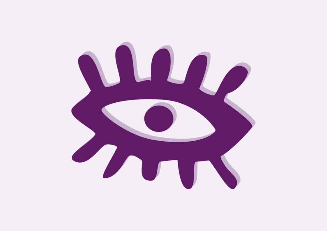 Het logo van Landelijk Steunpunt Gastsprekers: een abstract oog met wimpers in donkerpaars