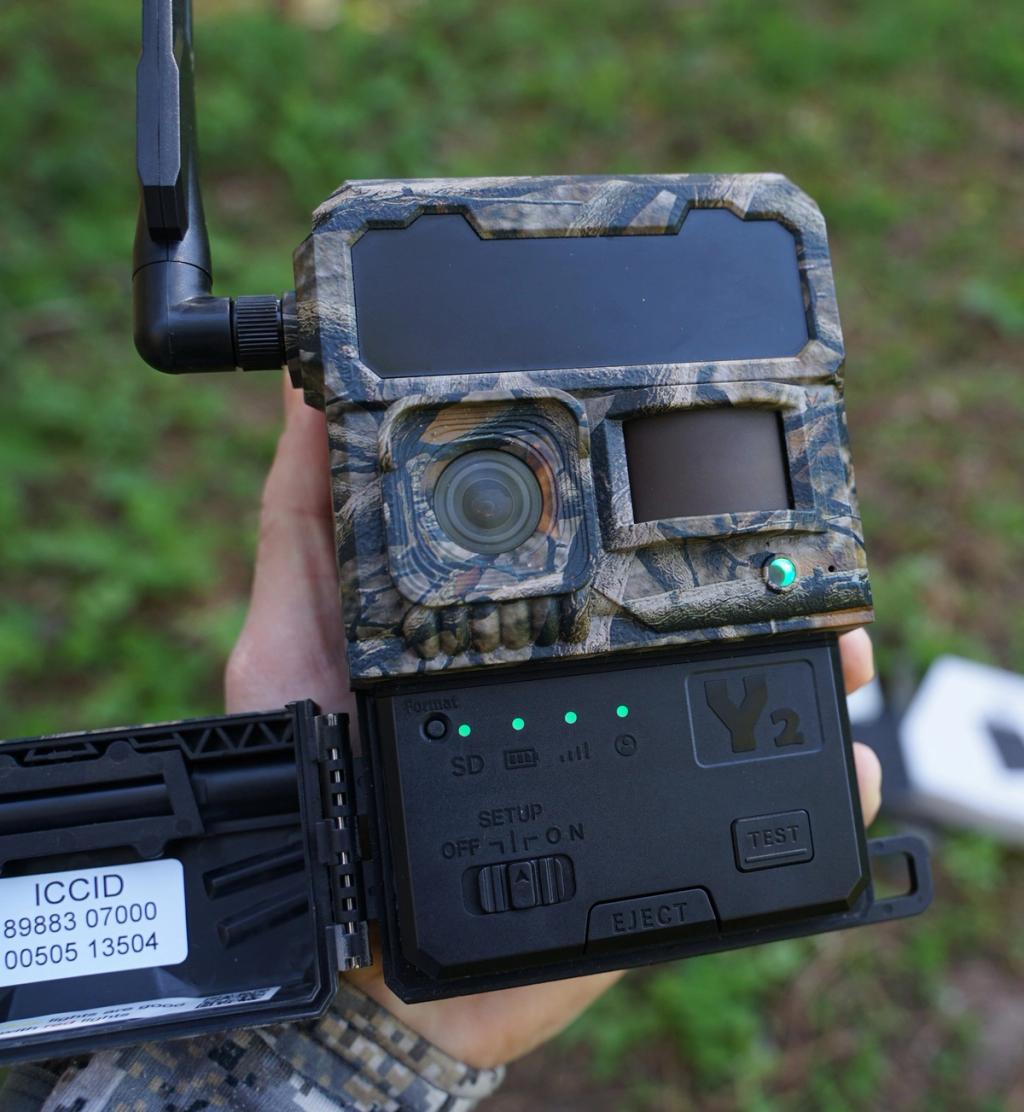 Yellowstone Y2 trail camera deployed and operational on tree