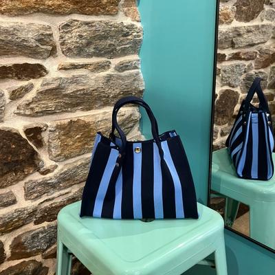 Sac cabas rayé bleu et noir – bandoulière amovible