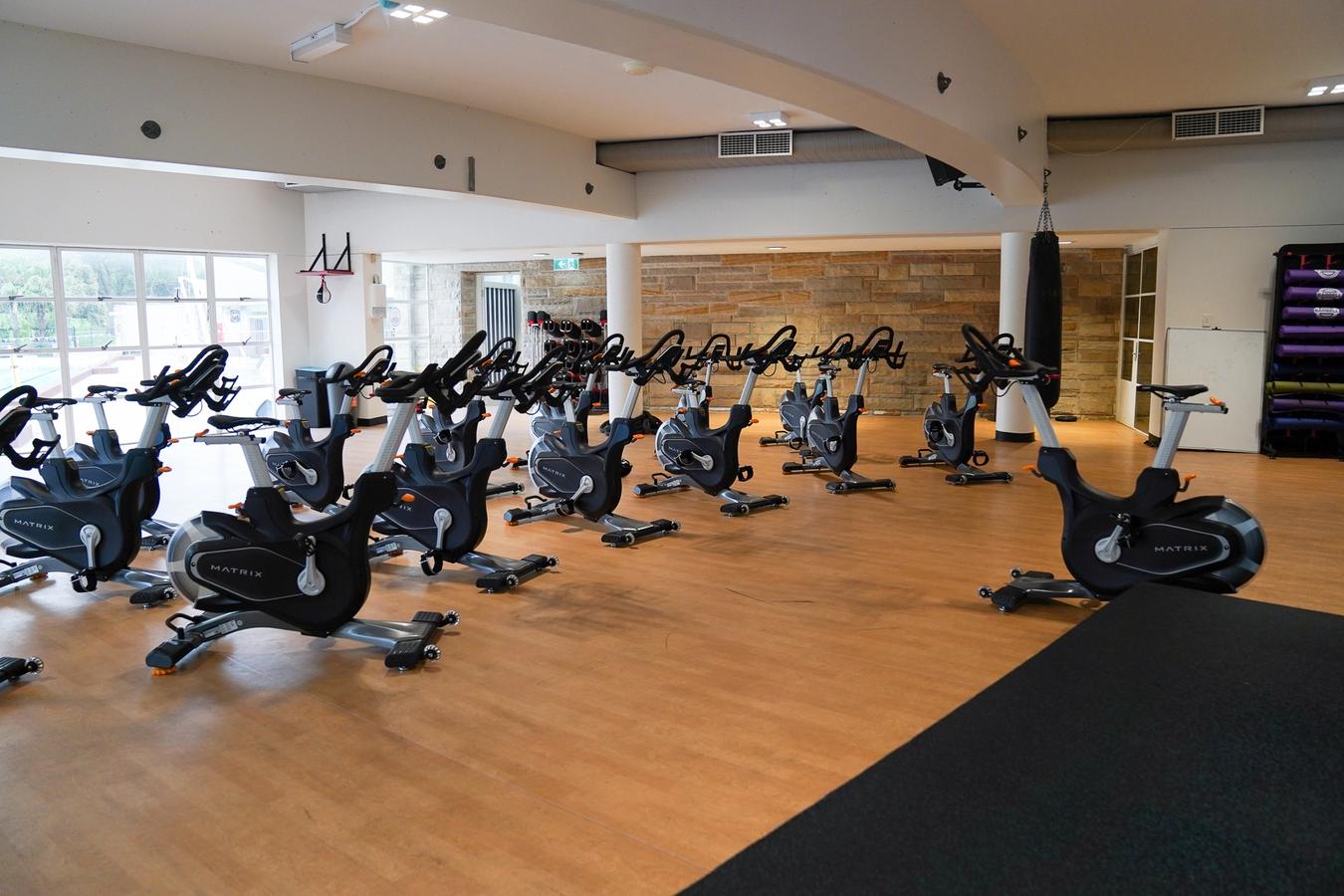 Stationary bikes set-up for a spin class