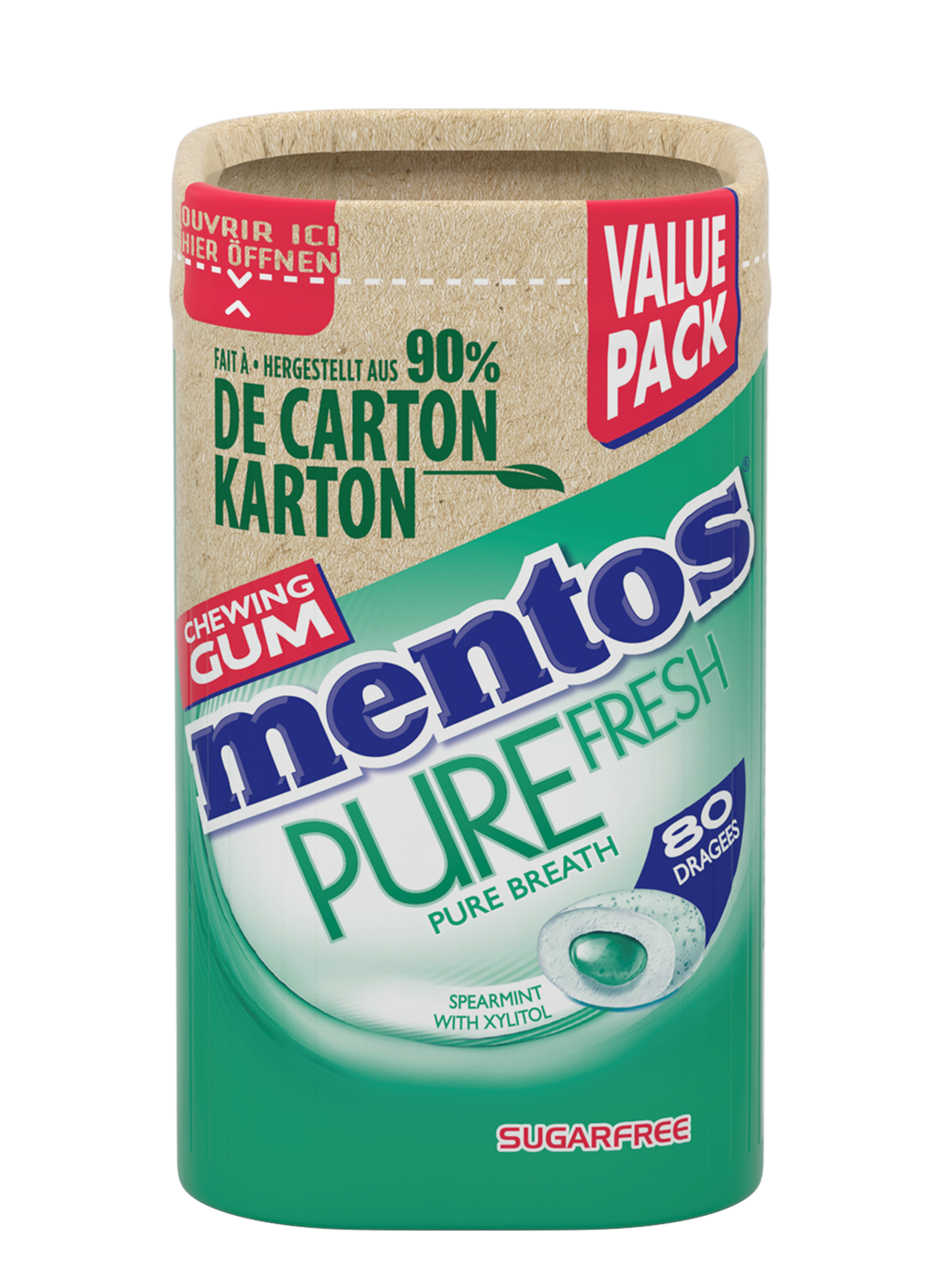 MENTOS GUM PURE FRESH SPEARMINT KARTON BOTTLE