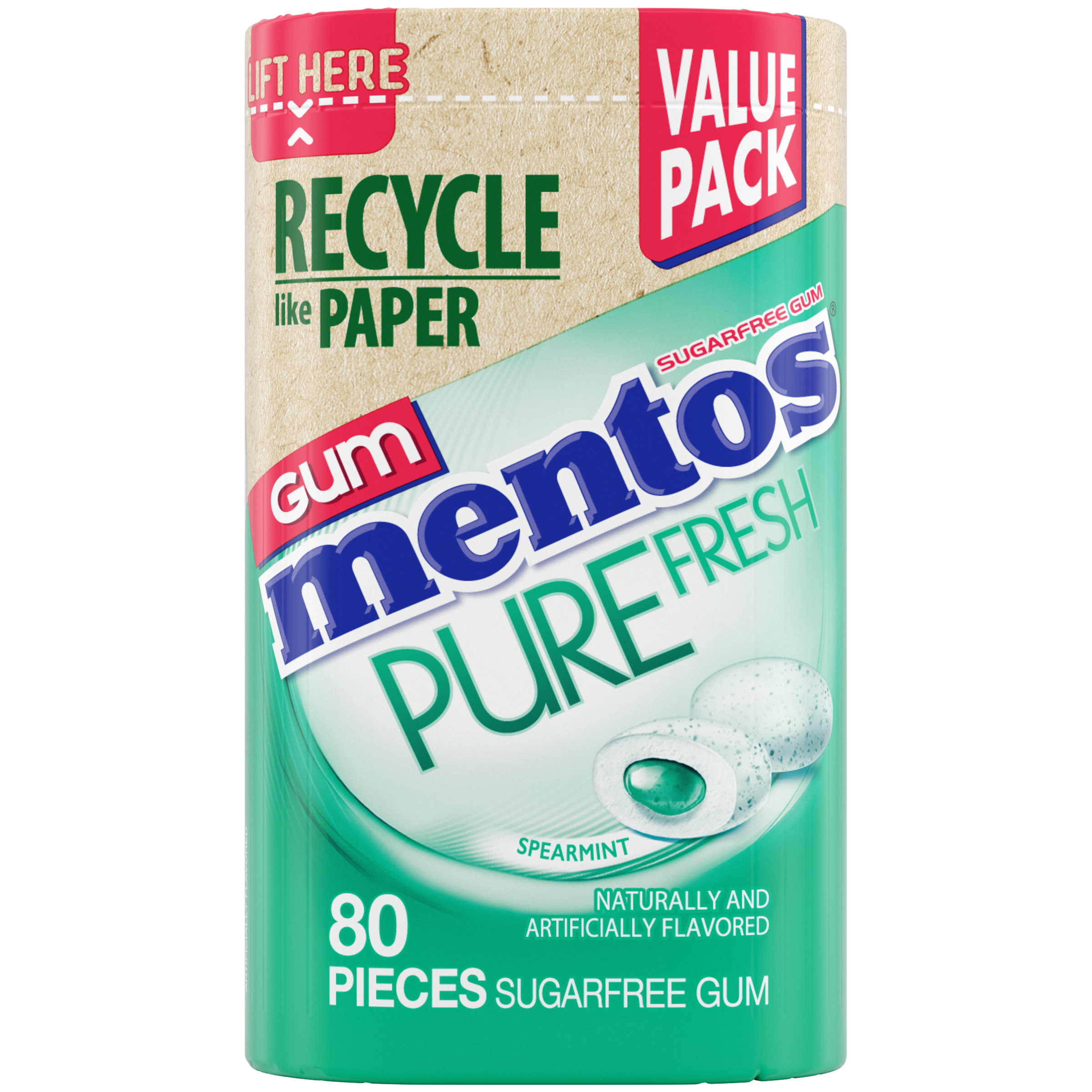Mentos Pure Fresh Gum Spearmint - 80pc Paperboard Bottle | Mentos US