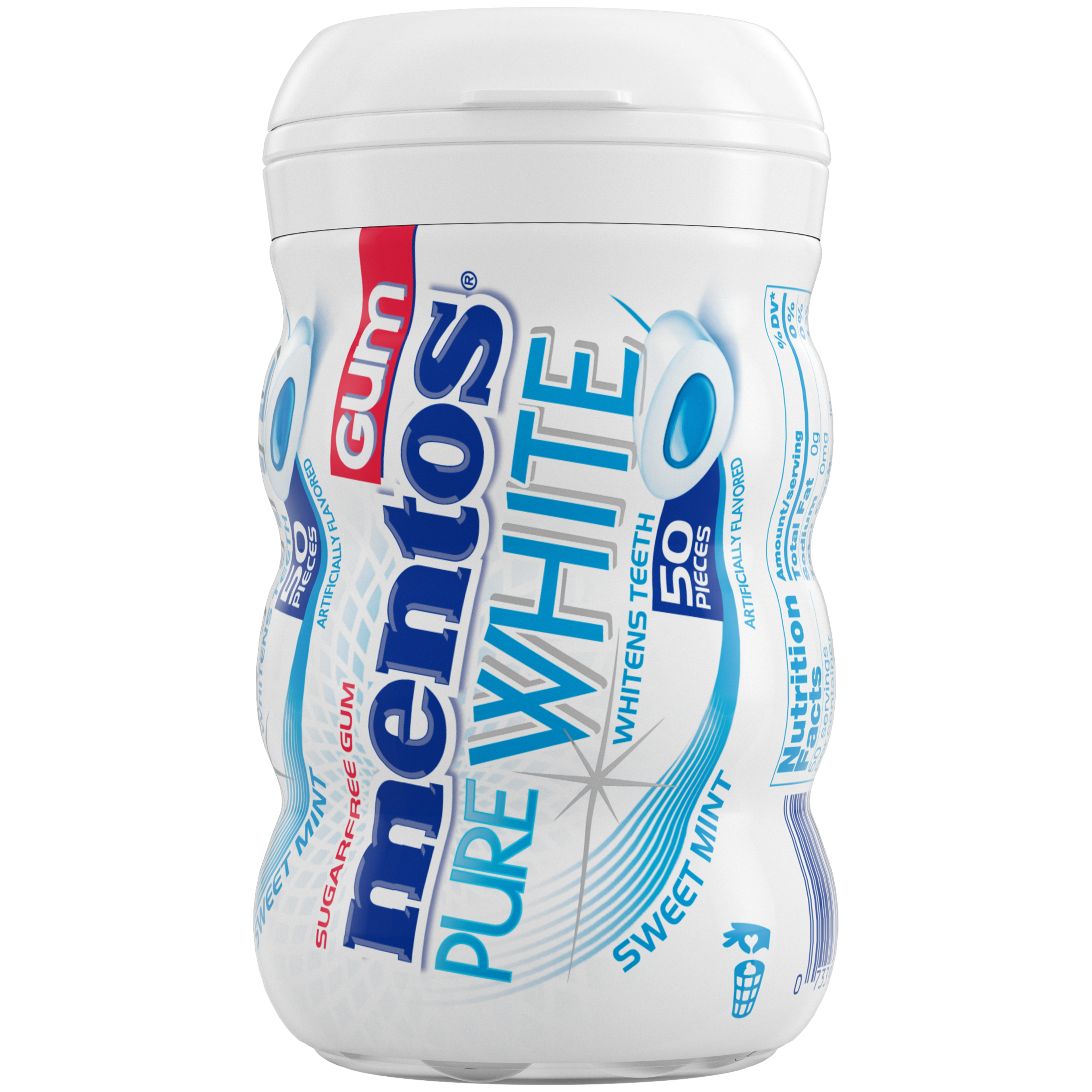Mentos Pure White Sweet Mint Gum - 50pc Curvy Bottle