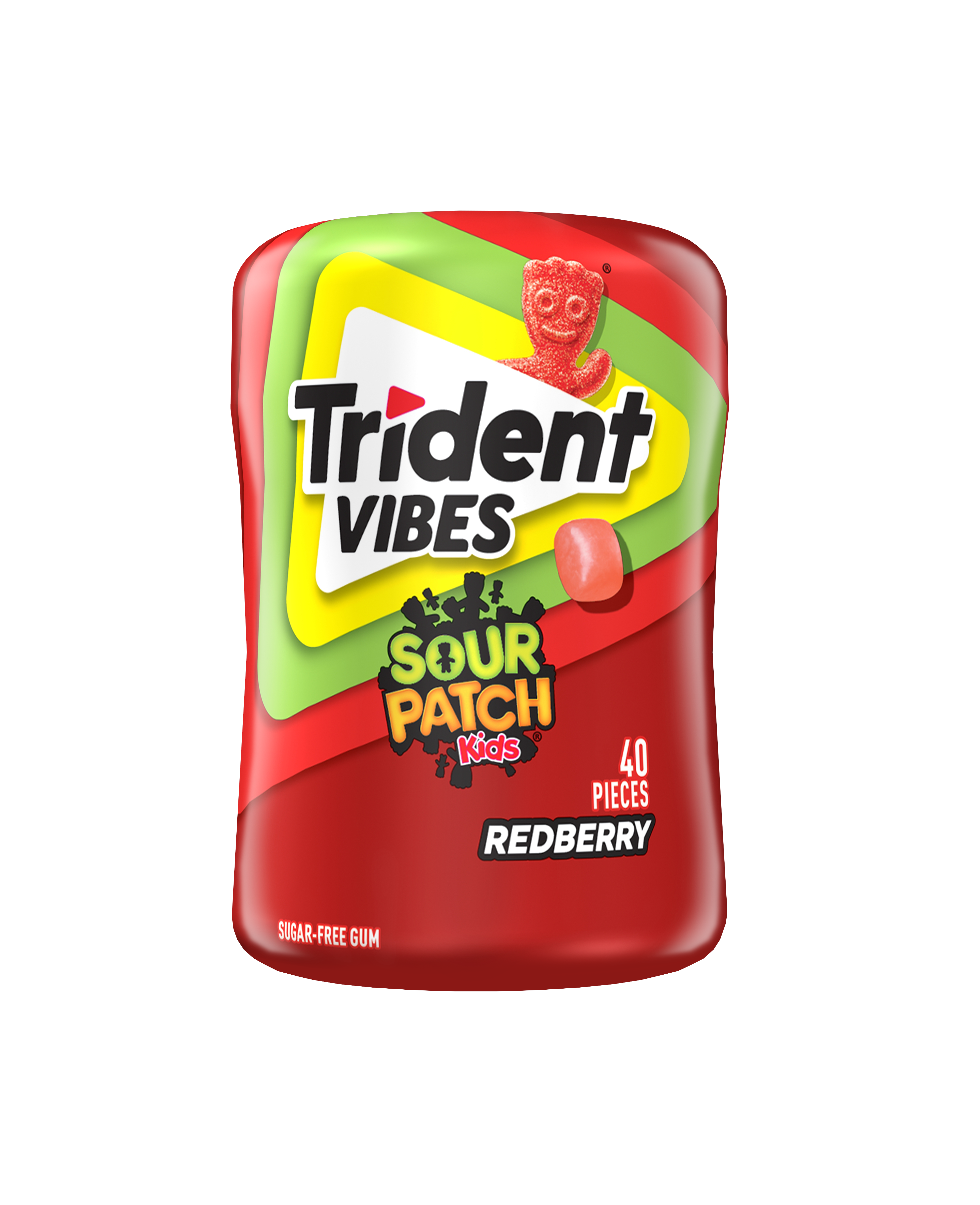 Trident Vibes Sour Patch Kids RedBerry Sugarfree Gum Bottle, 40 Pieces